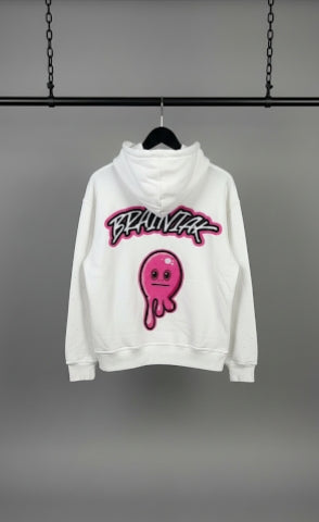 Brainiak White & Pink studded Hoodie