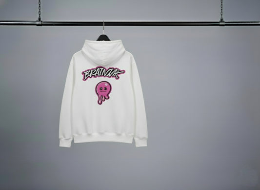 Brainiak White & Pink studded Hoodie